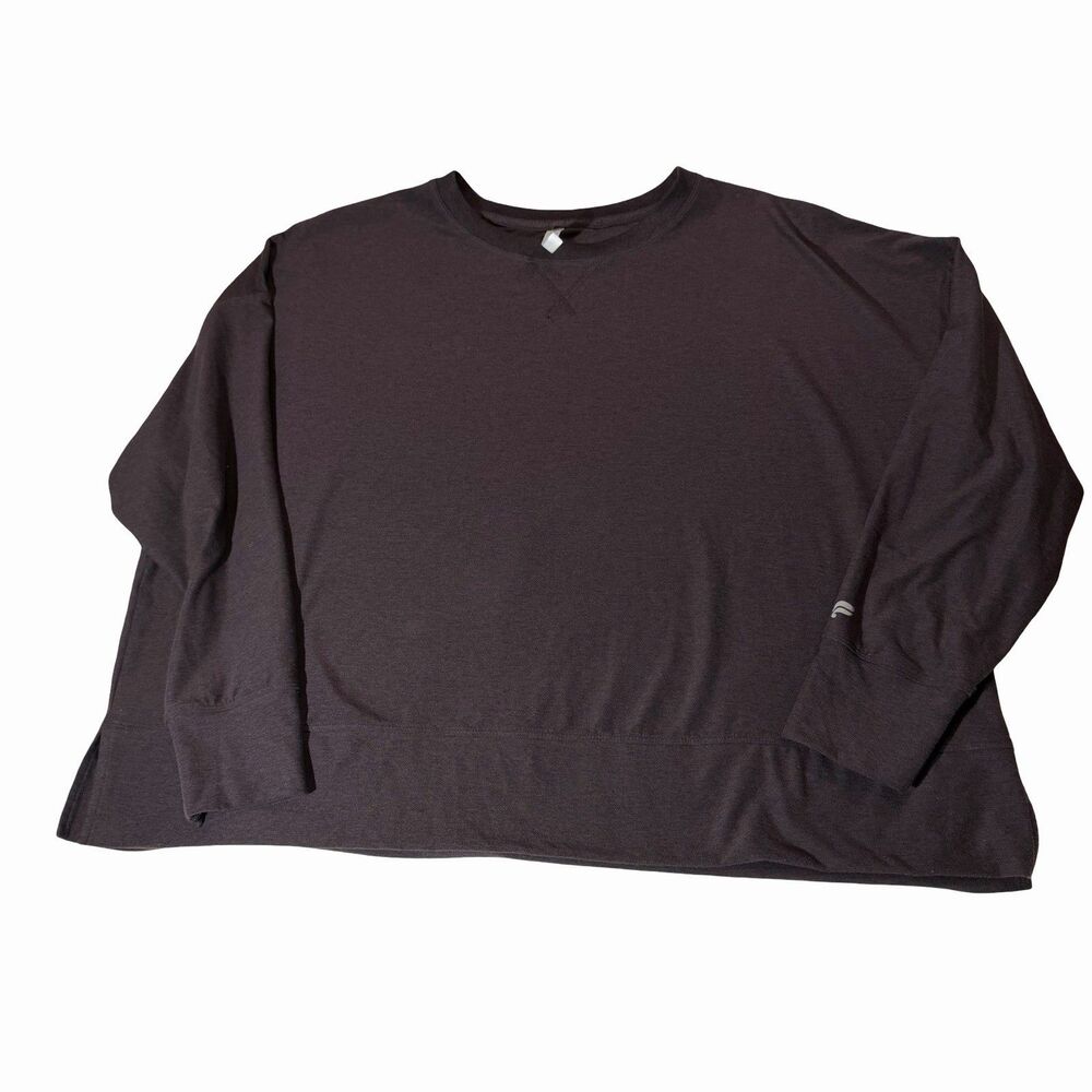 Fabletics Top Women's Size 2Xl/1X Deep Plum Heather Cloud Jersey Boxy LS Stretch